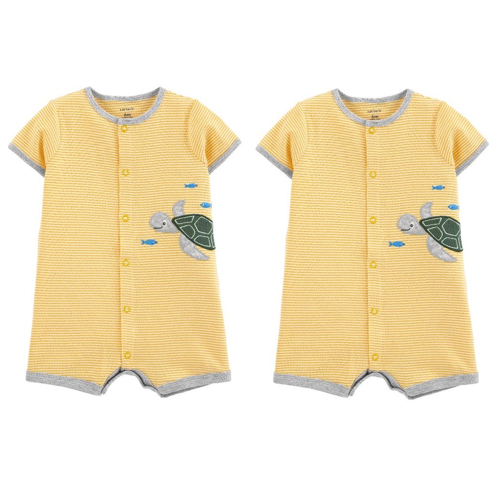 Lot of 2 Baby Boys Carters Striped Rompers Sea TURTLE Size 6 mo NWT
